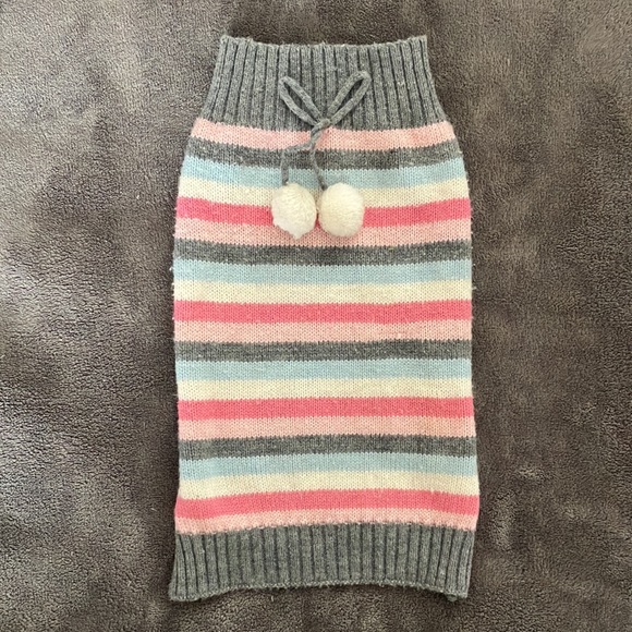 Striped Dog Sweater Gray Pink Cream Blue M - Picture 2 of 6